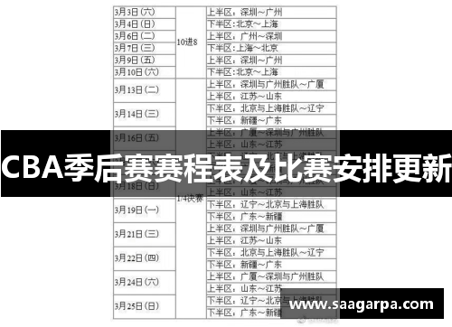 CBA季后赛赛程表及比赛安排更新